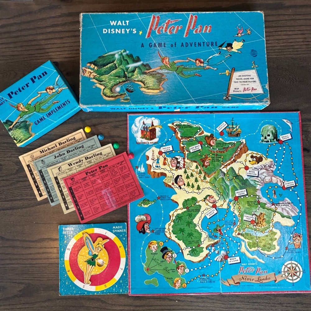 Disney Peter Pan Game of Adventure 1953 Transogram Board Game No 3800 Complete
